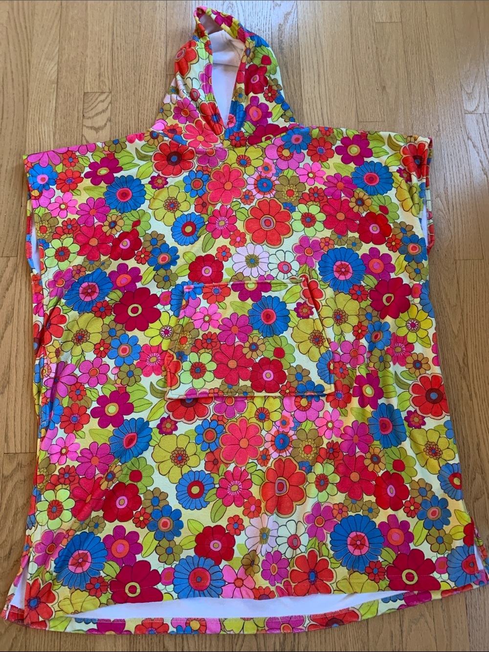 Natural Life Flower Power Terry Cloth Oversized Hooded Beach Cover Up Retro Cozy